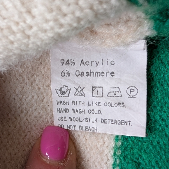 Soft Cashmere Blend Women's Sweater Colorblock Mock Neck Green Cream Knit Size S - Picture 8 of 16